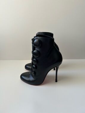Christian Louboutin Black Button-Front Stiletto Ankle Boots